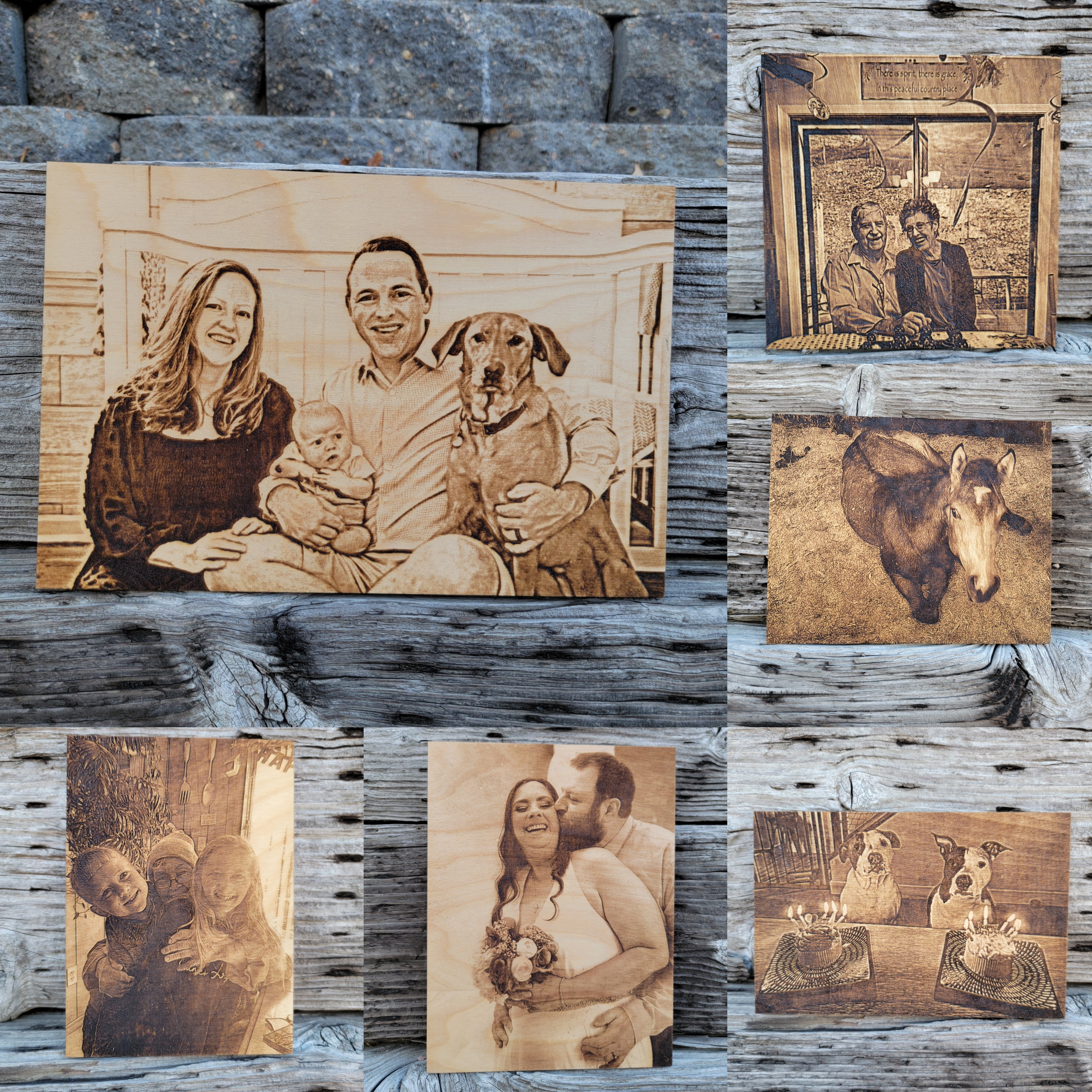 Custom family photo engraved into Baltic Birch wood