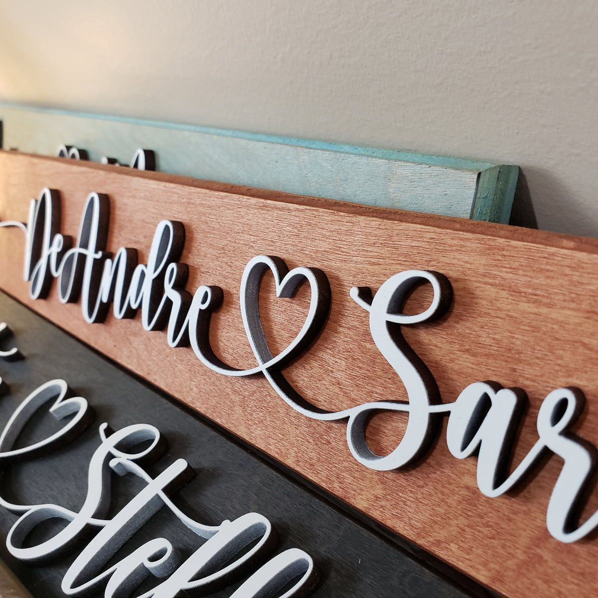 Personalized wooden name sign for a newlywed couple