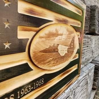 Rustic Wooden Flag  - 3D T38 Talon Airplane - Semper-KIK