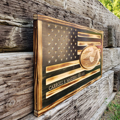 Rustic Wooden Flag  - 3D T38 Talon Airplane - Semper-KIK
